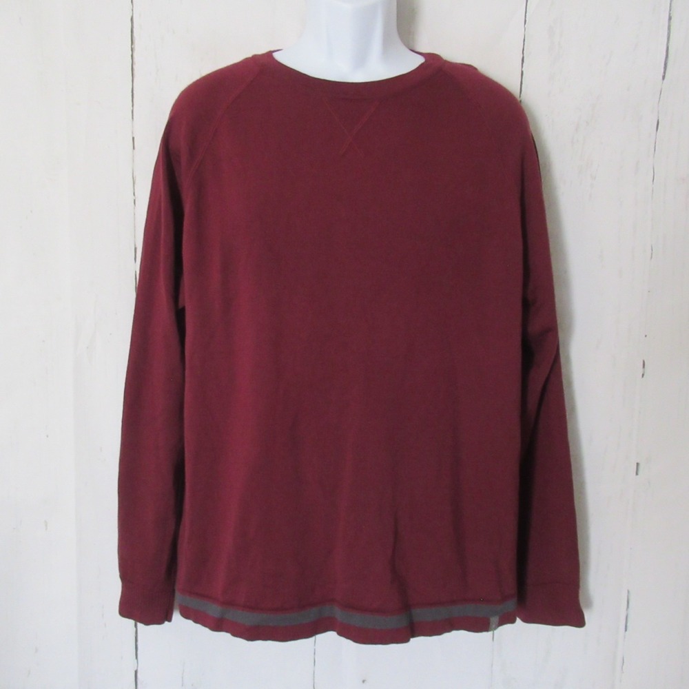 Smartwool Sweater Mens XL Burgundy Gray 100% Merino Wool Pullover Long Sleeve